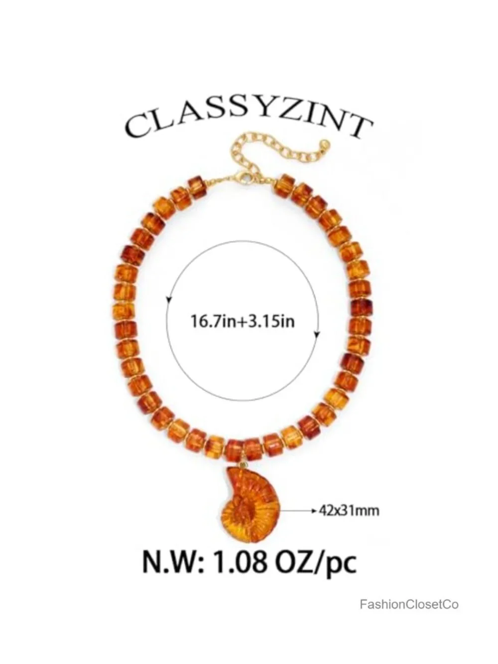 Chunky Beaded Conch Shell Pendant Necklace with Gold Shell Charm, Adjustable